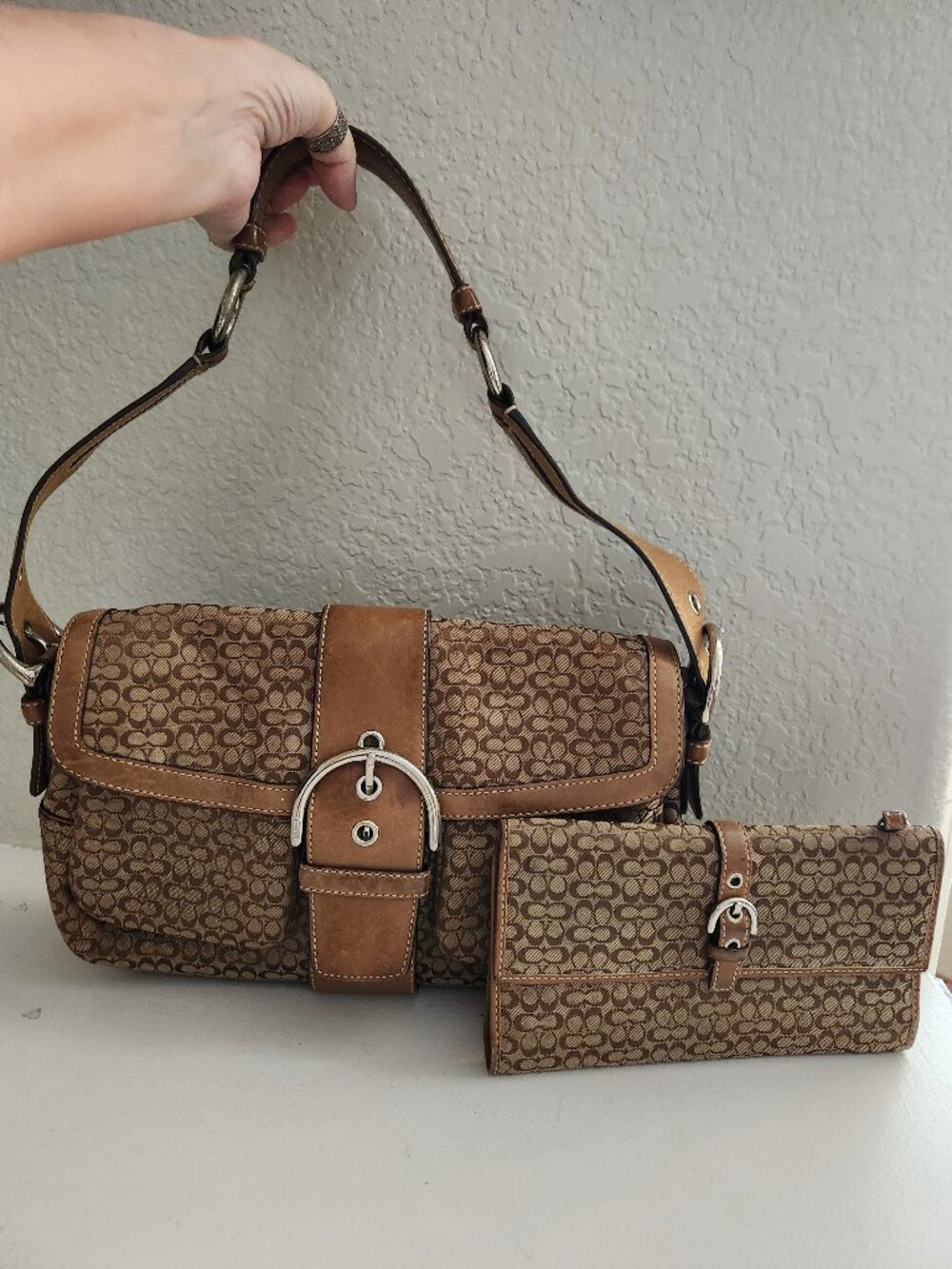 Euc Vintage Coach Soho Signature C's Brown Satchel & Wallet